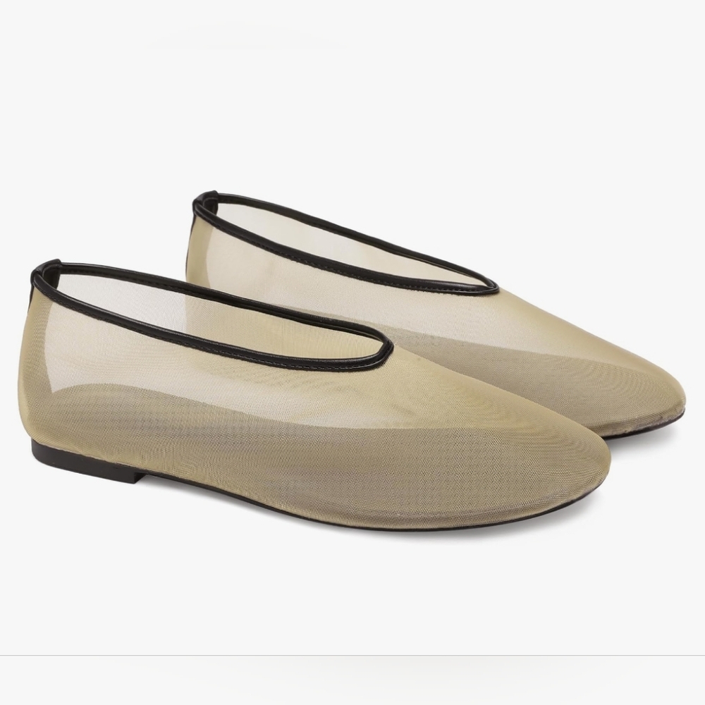 BNWT Sheer Beige Ballet Flats with Black Trim